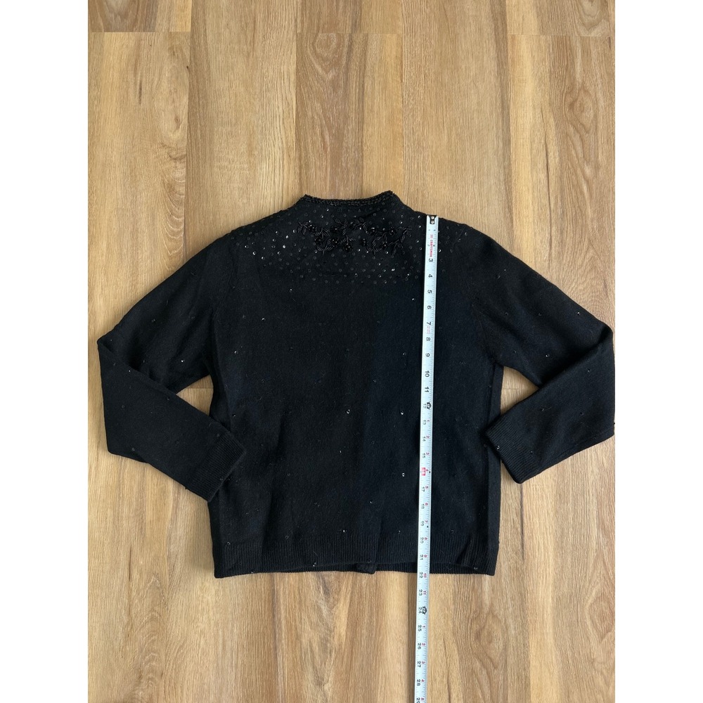 ELNA Vintage Beaded Sequin Cardigan Black Lambswool Angora Sweater Size 42 - Picture 5 of 6